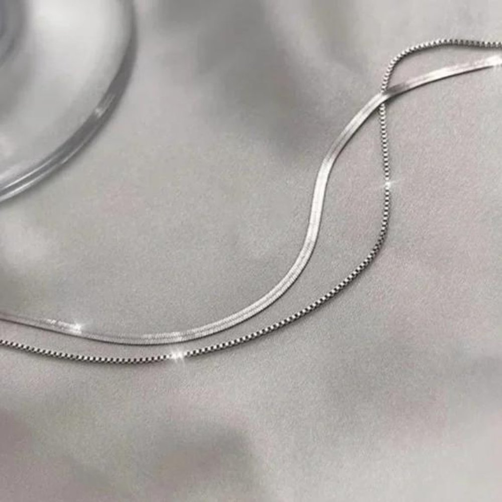 NEW DOUBLE LAYER 925 STERLING SILVER CHAIN NECKLACE - Picture 4 of 4